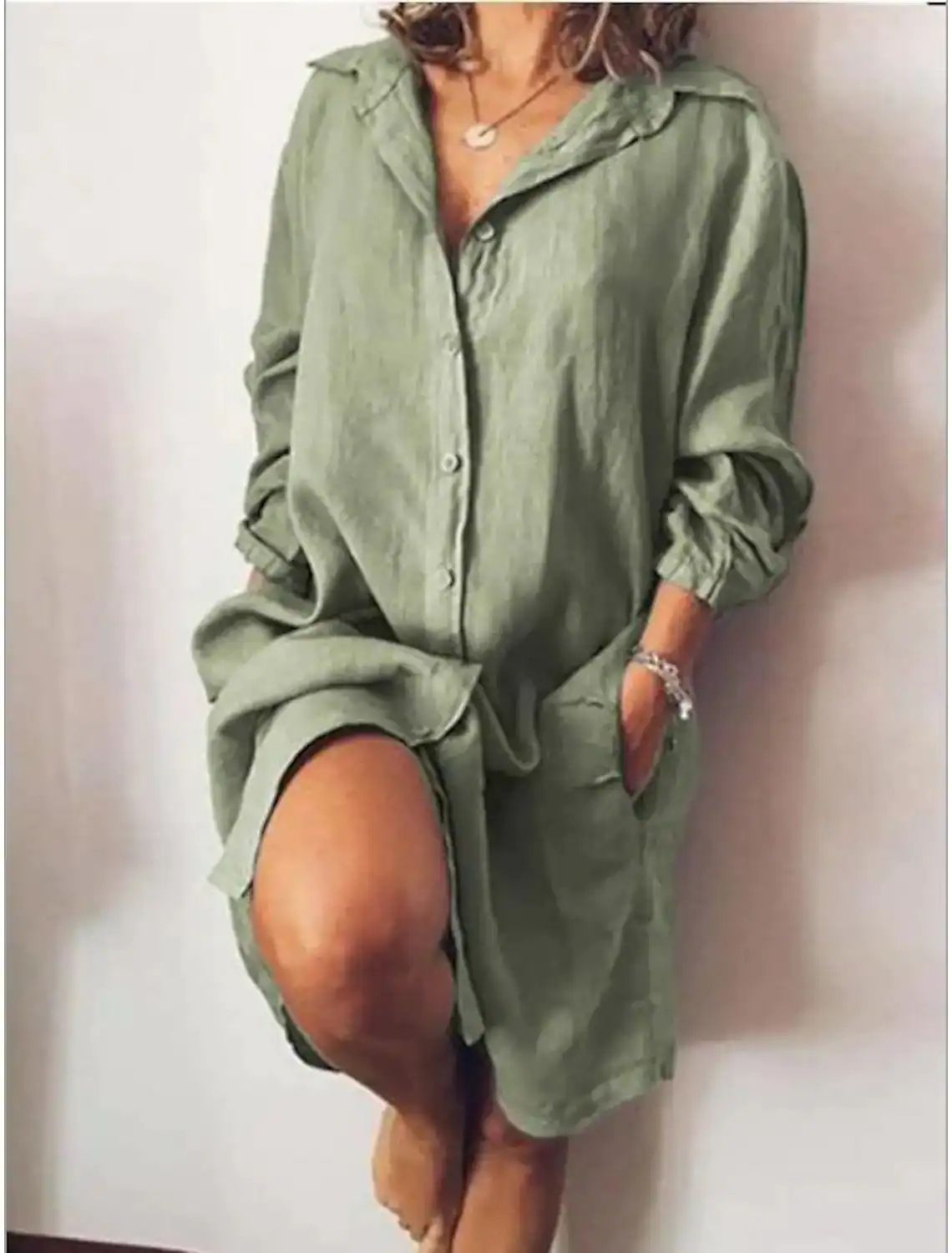 Autumn Women's Cotton And Linen Mid-Length Long-Sleeve Shirt