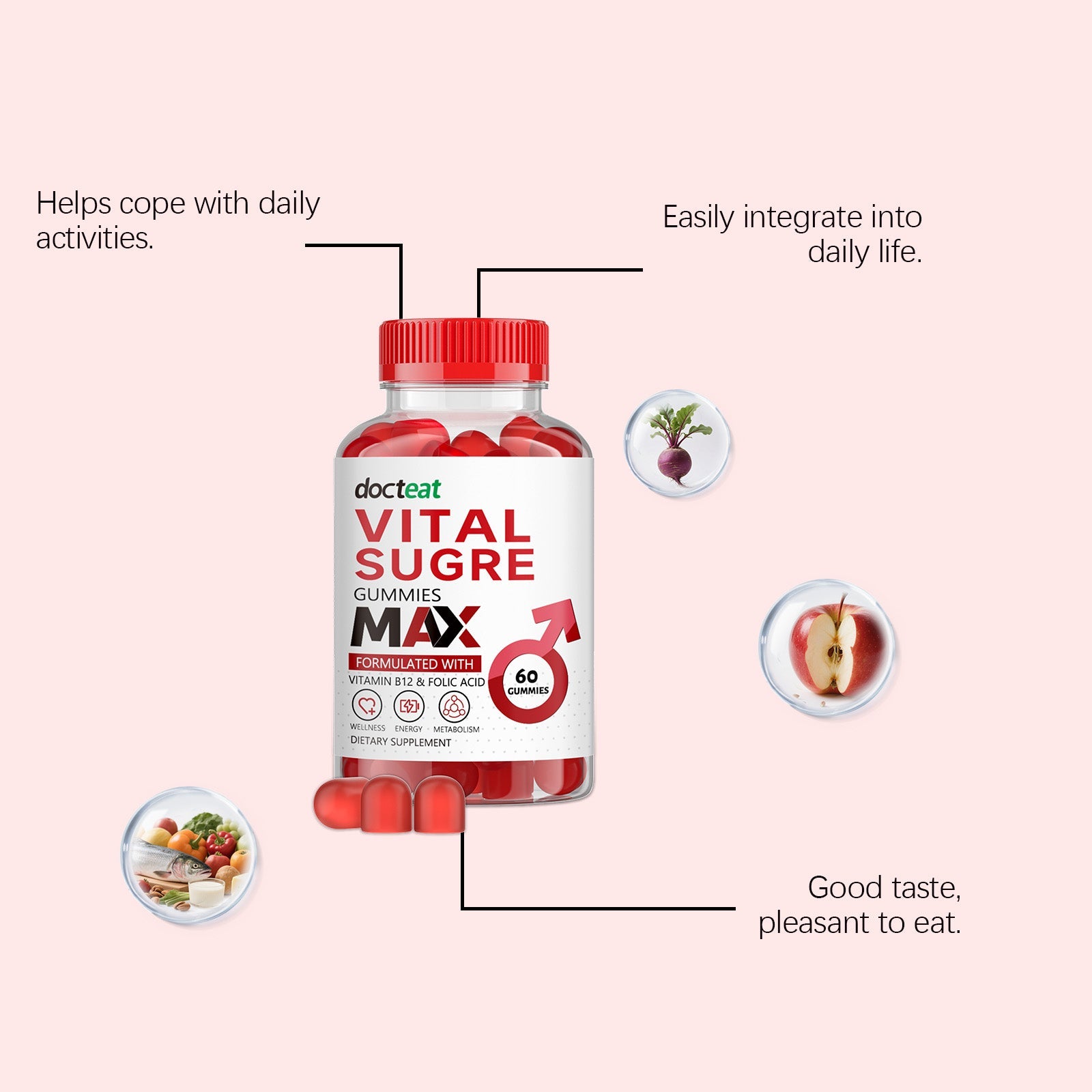 Boost Men's Energy with Male Care Gummies, Vitality Support, Daily Power ,60gummies