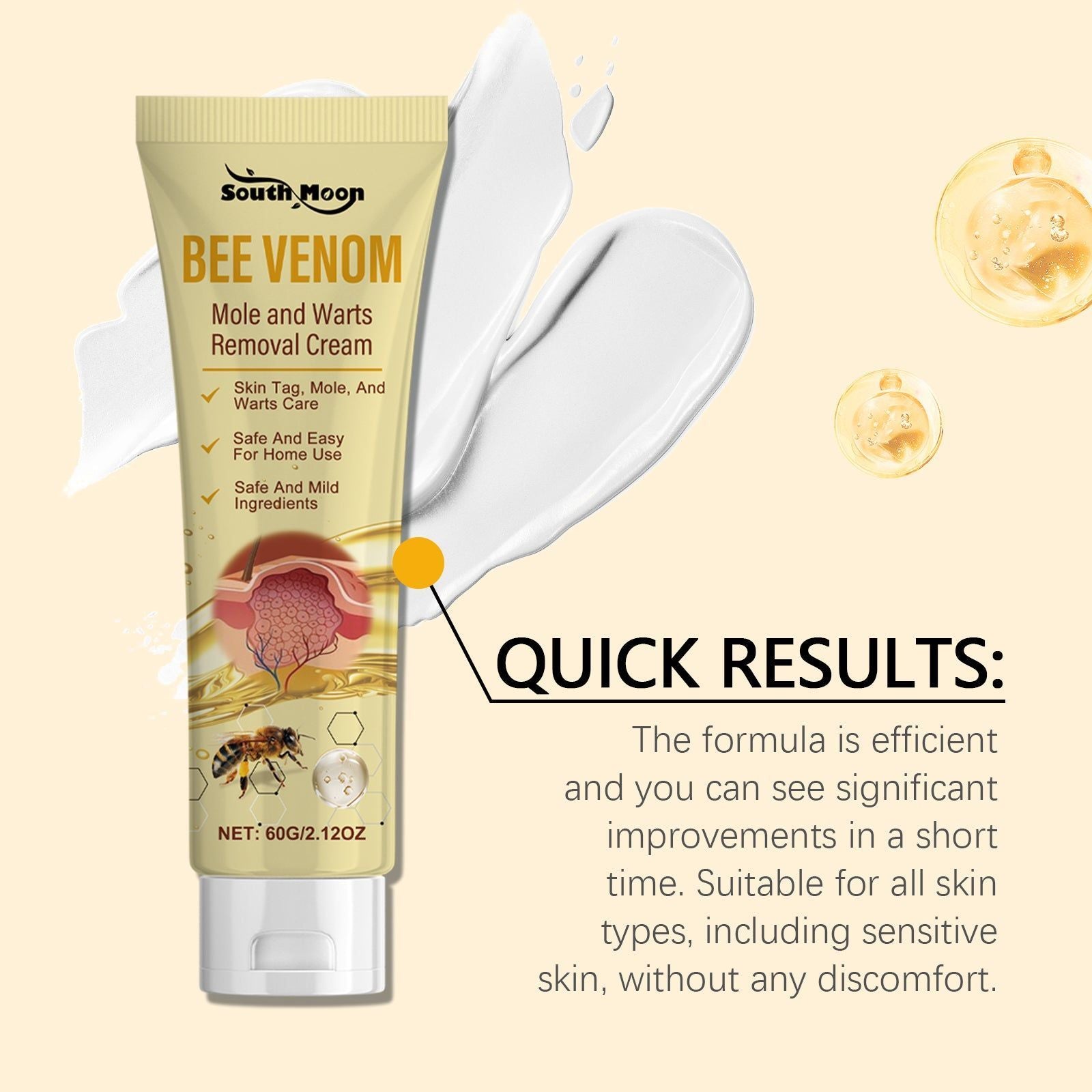 Bee Venom Skin Care Cream, Natural Wart Remover, Moisturizes and Soothes Skin ,60g