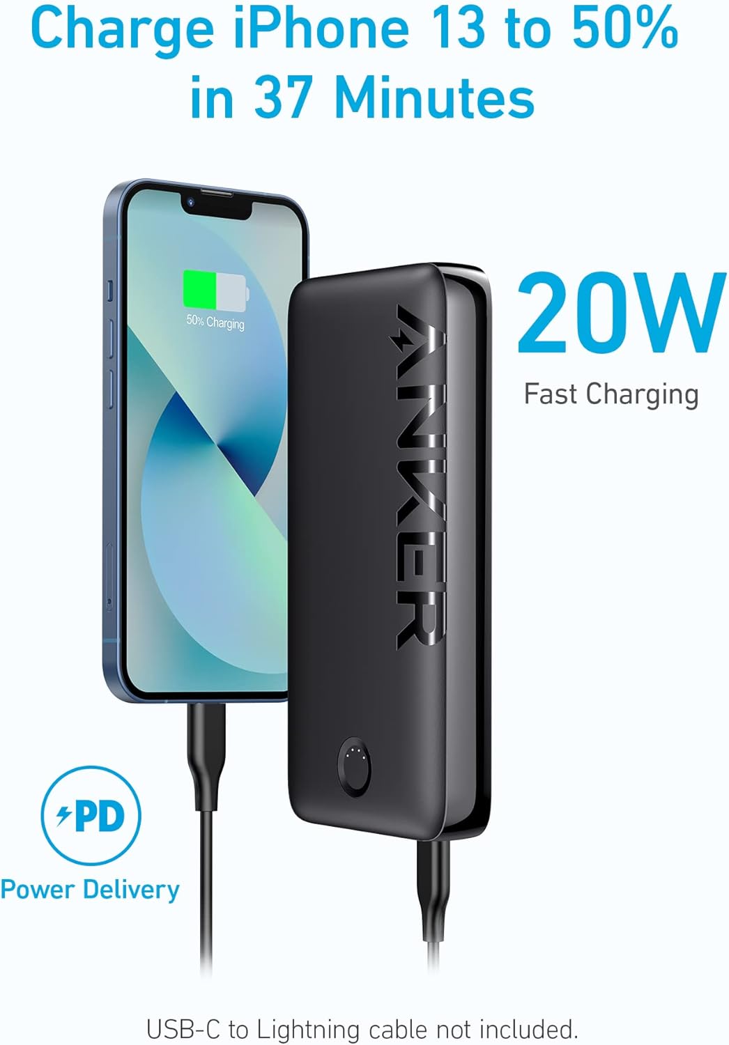 Anker 335 PowerCore 20000mAh Power Bank with 20W PD, Black