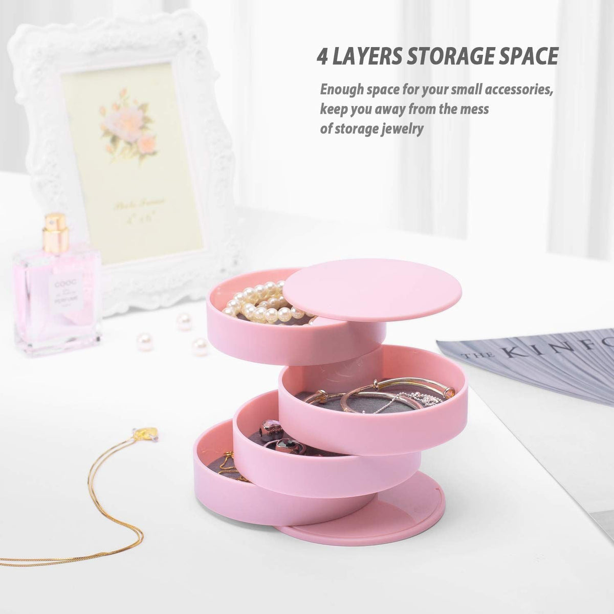 4 Layer Jewelry Organizer Box Jewelry Storage Case Earring Necklace Rings Holder