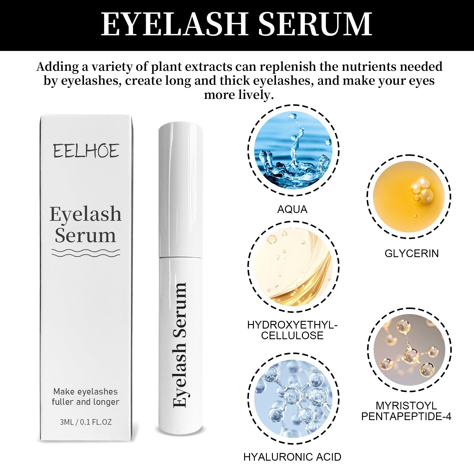 Slender Eyelash Serum, Natural Growth Boost, Long Thick Curl Mascara ,3ml