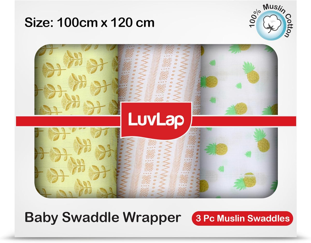 Luv Lap - Muslin Swaddle Set of 3 - Pineapple Leaves