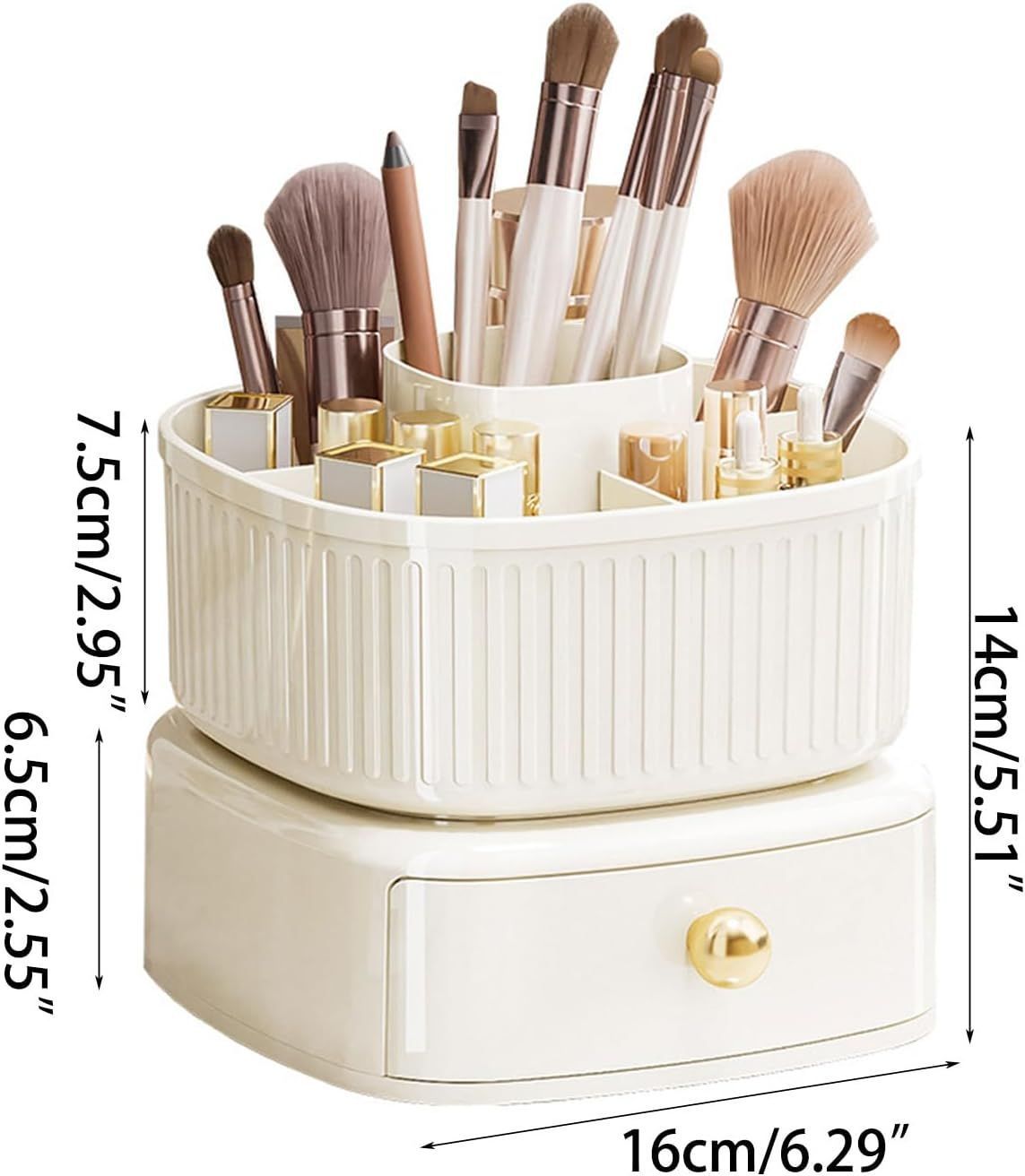 Rotatable Makeup Organizer Square Makeup Brush Holder With Drawer Display Case Jewelry Organizer