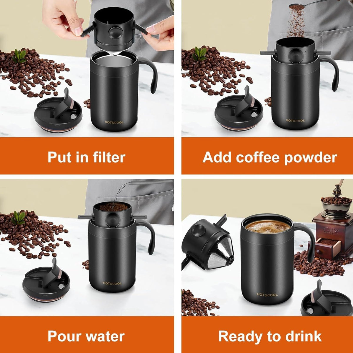 16oz Camping Coffee Maker Pour Over Coffee Maker Set Portable Camp Pour Over Kit for Travel
