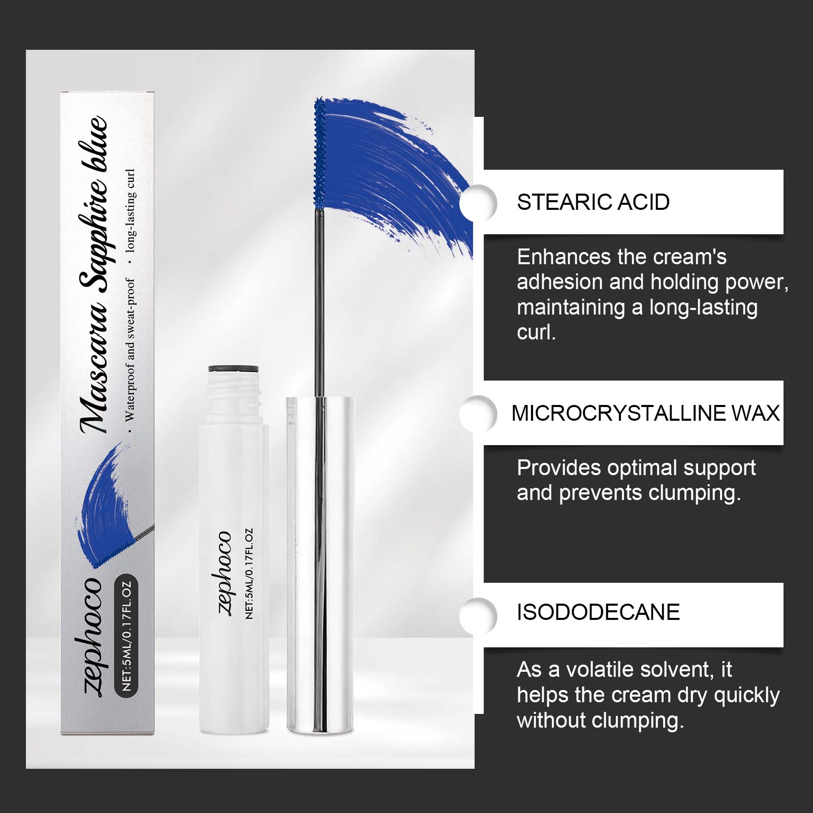 Blue Curling Mascara Waterproof Long-Lasting Volumizing Makeup Products ,5ml