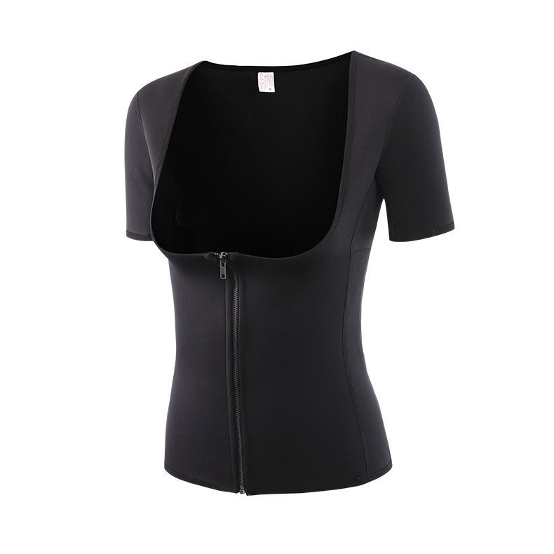 Ladies Yoga Corset Tighten Belly Short Sleeve Support Breast Zipper Shapewear