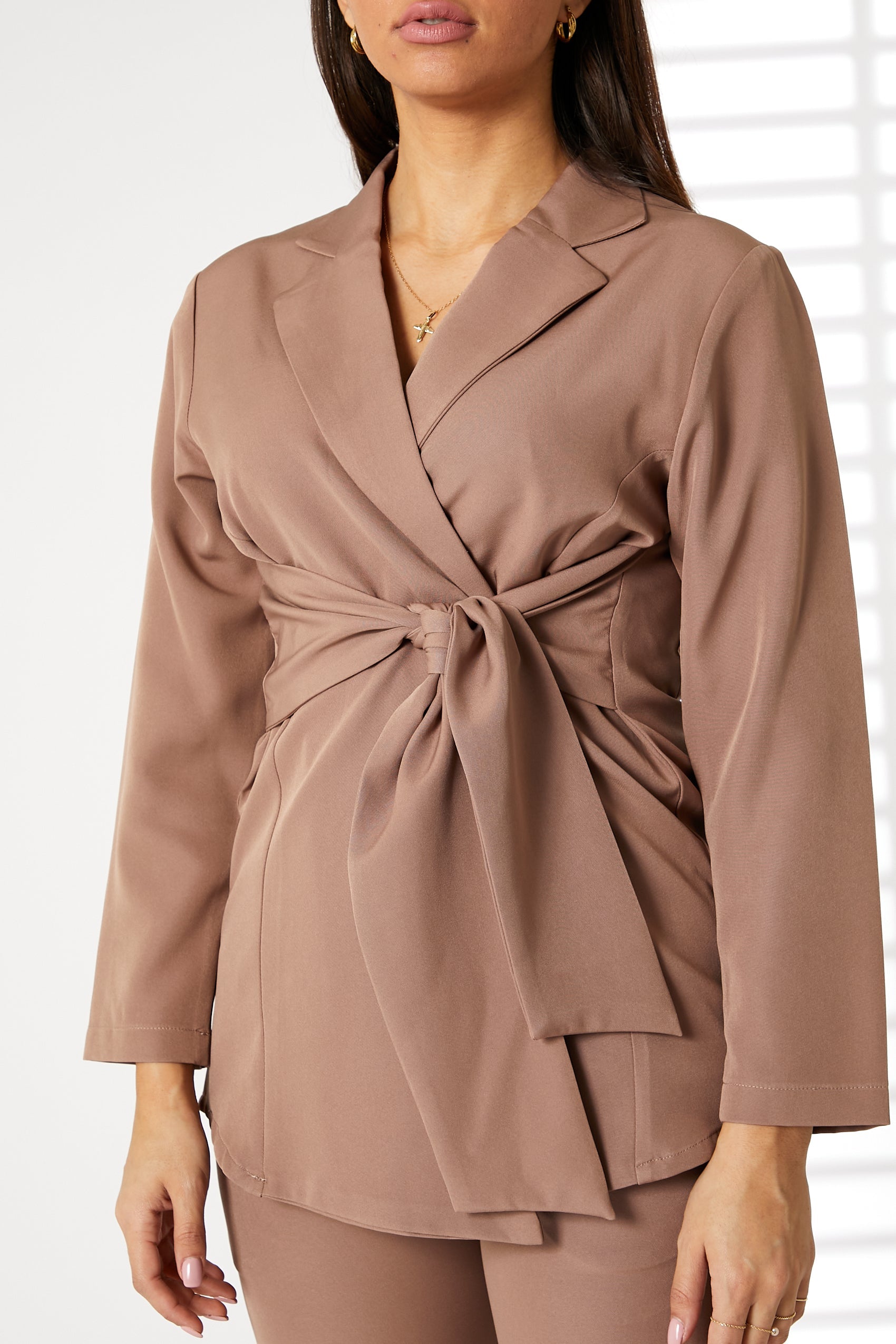 MOiSTREET Rosy Brown Barbie Crepe Fabric Blazer and Pants Set