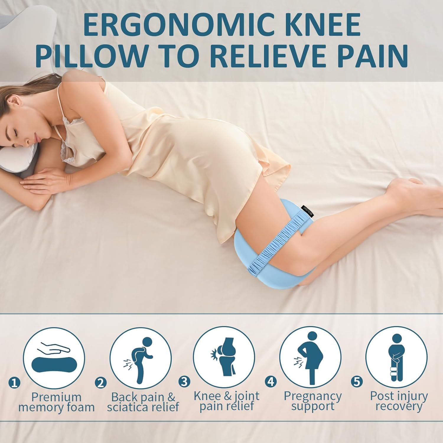 Knee Pillow Memory Foam Leg Pillow for Pregnancy Side Sleeping