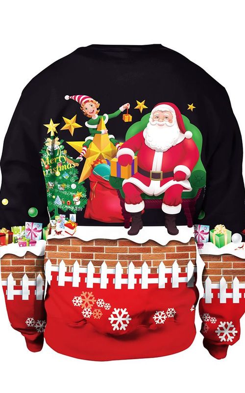 Christmas Sweater Winter Autumn Crew Neck Tops Sweatshirt With Reindeer Santa Printed