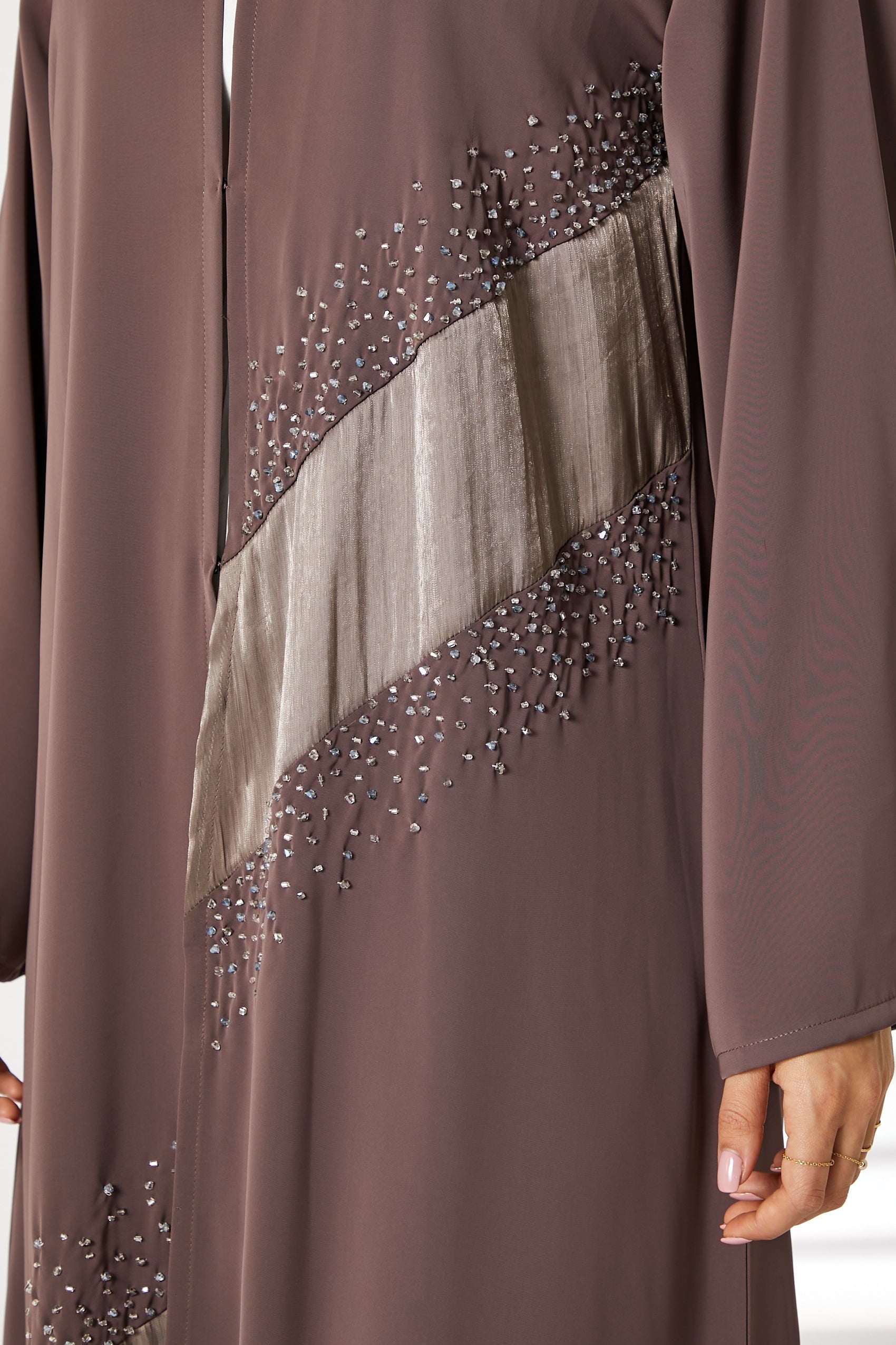 MOiSTREET Brown Nida Embellished Abaya