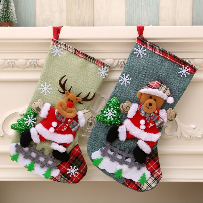 4pcs Christmas Stocking Candy Gifts Bags Hanging Socks Xmas Tree Decors Home Ornaments