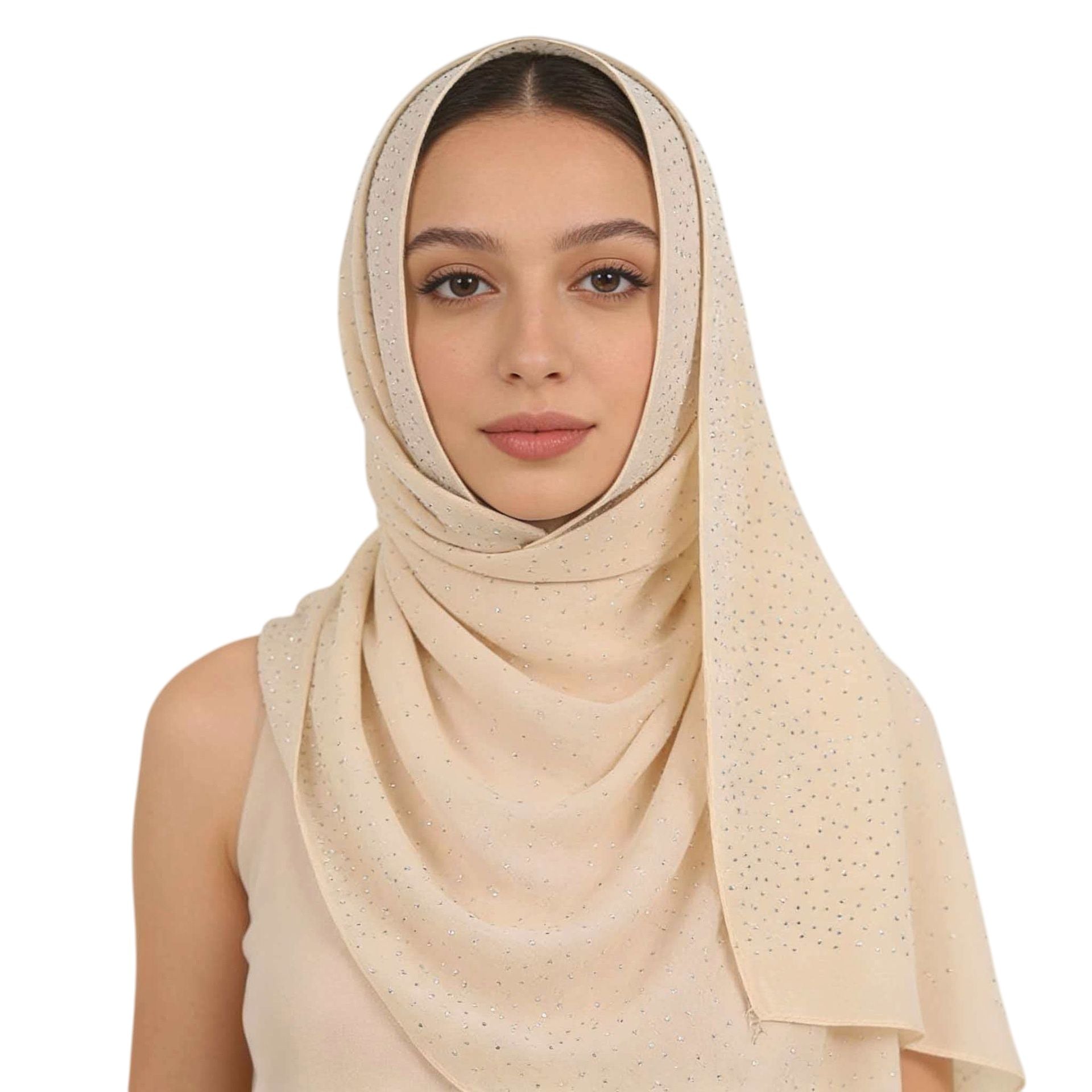 Beige Rhinestone Hijab Scarf for Women Sparkle Shawl
