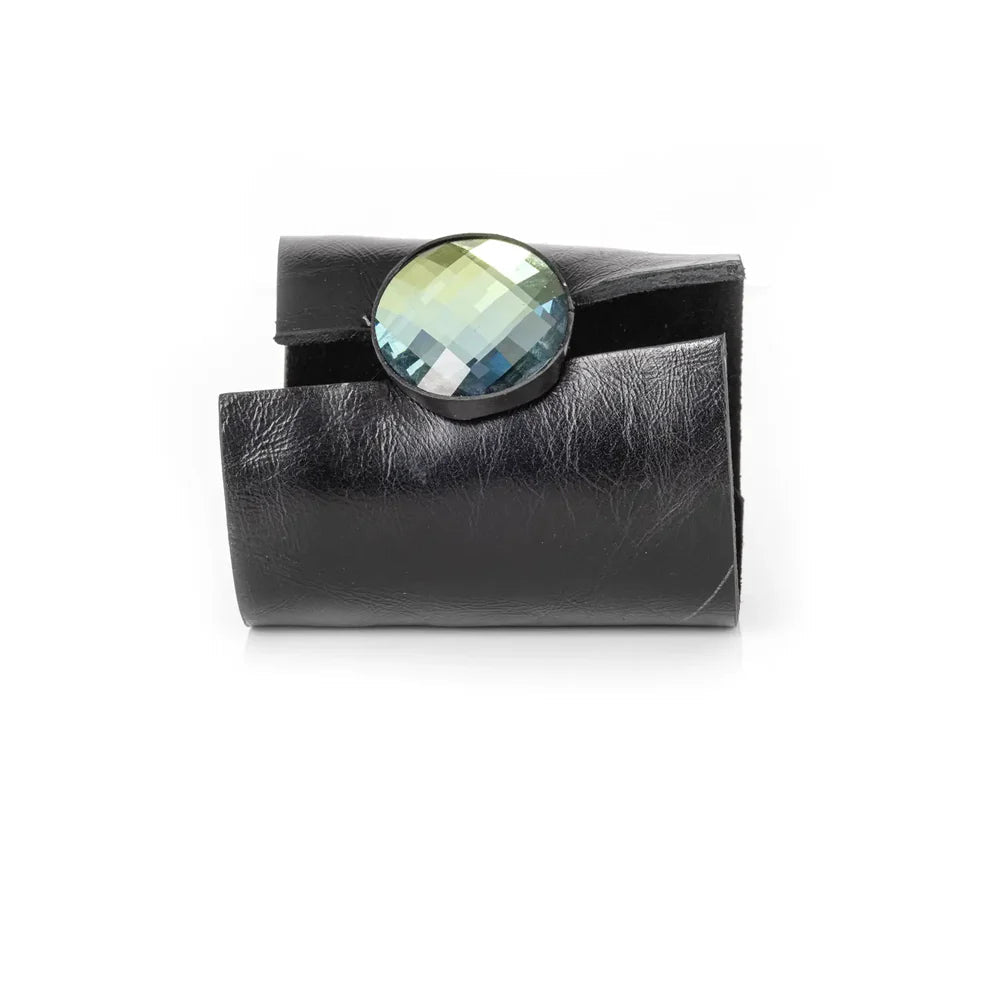 The Dark Aurora Faceted Crystal Leather Cuff Bracelet
