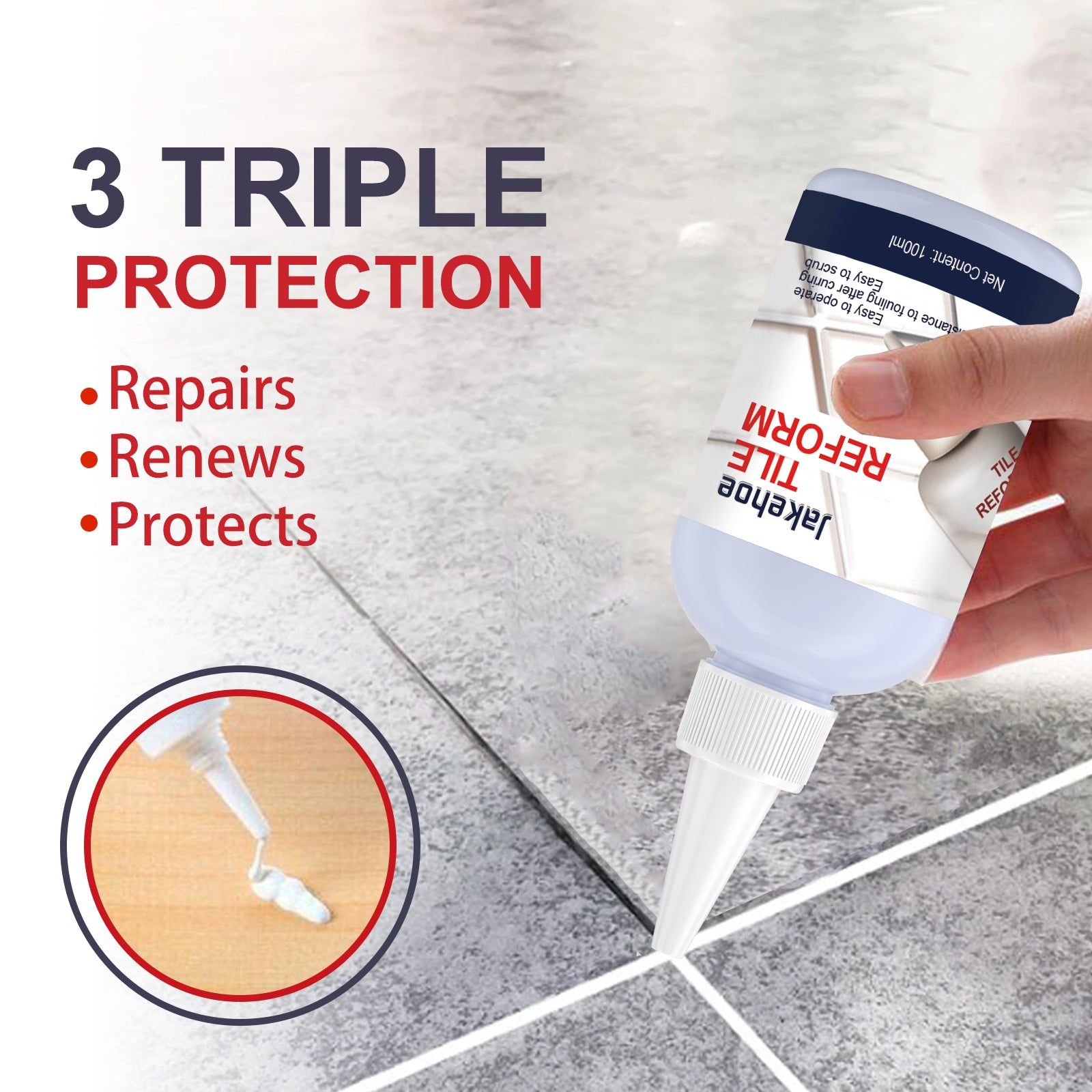 Premium Tile Repair Kit, Waterproof, Crack Filler, Mold Prevention, Easy Fix ,100ml
