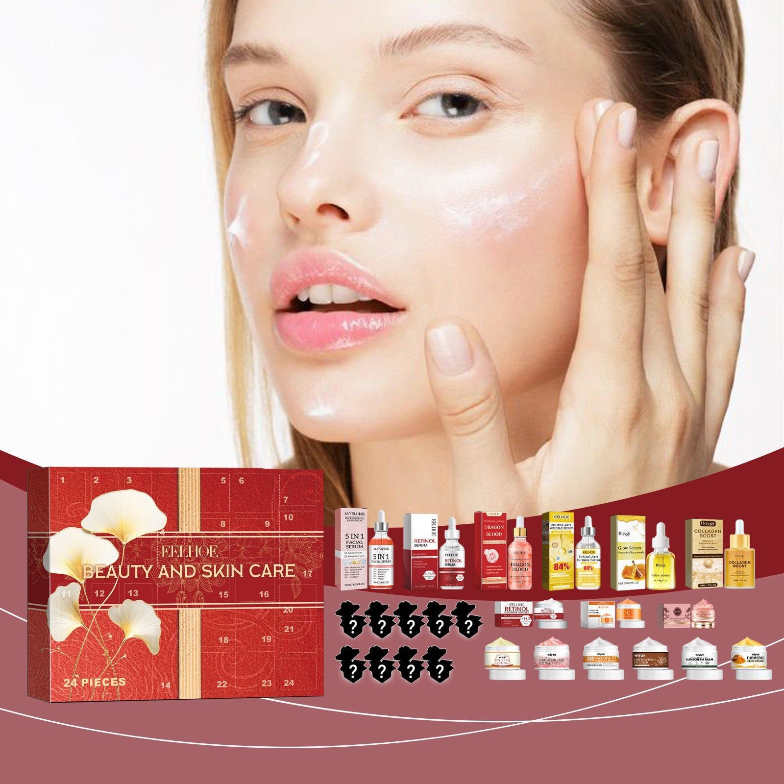 24 Cells Beauty Skin Care Set, Hydrating, Moisturizing, Anti-Aging, Christmas Surprise ,24 types of