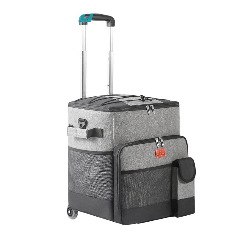 Rolling Insulated Food Delivery Cooler Bag with Telescopic Handle