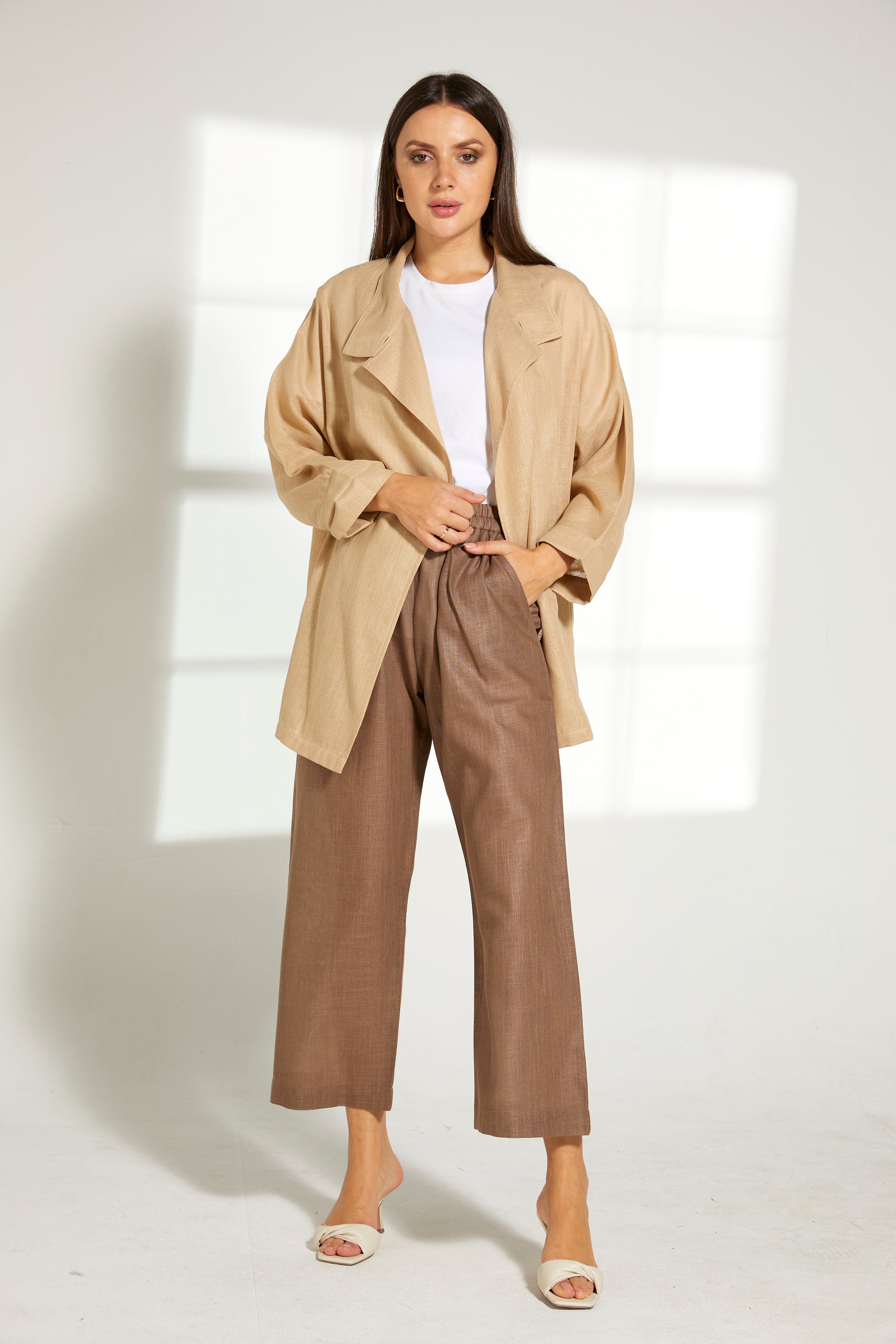 MOiSTREET Multicolor Linen Fabric Top and Pants Set