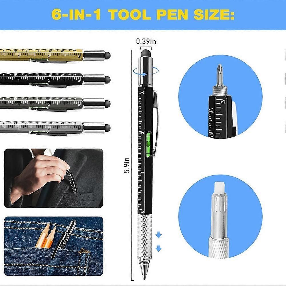 24 PCS 6-in-1 Multitool Pen with Ruler, Level, Stylus, Screwdrivers - Ideal Gift for Men