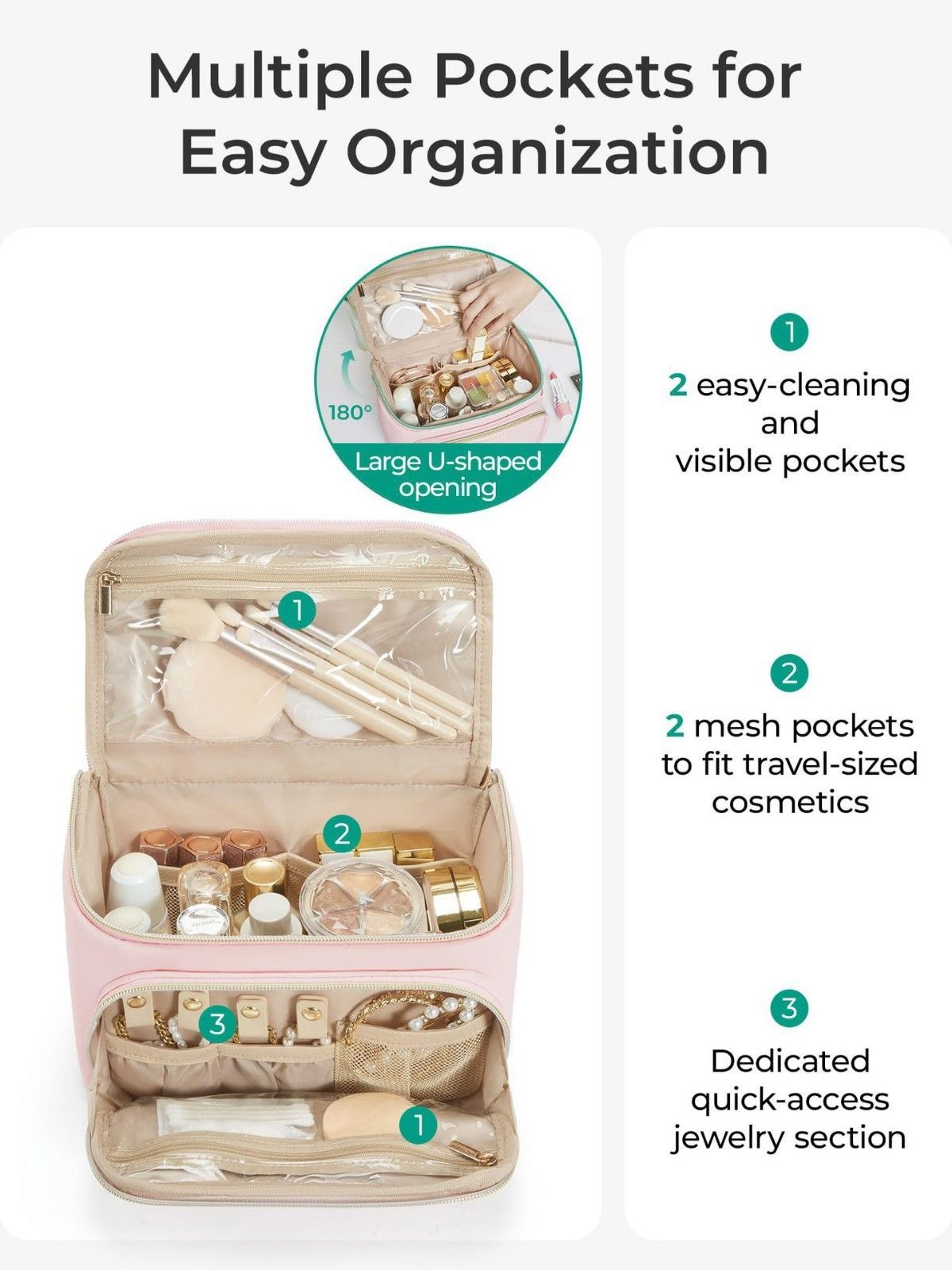 Large Puffy Travel Makeup Bag with Compartments