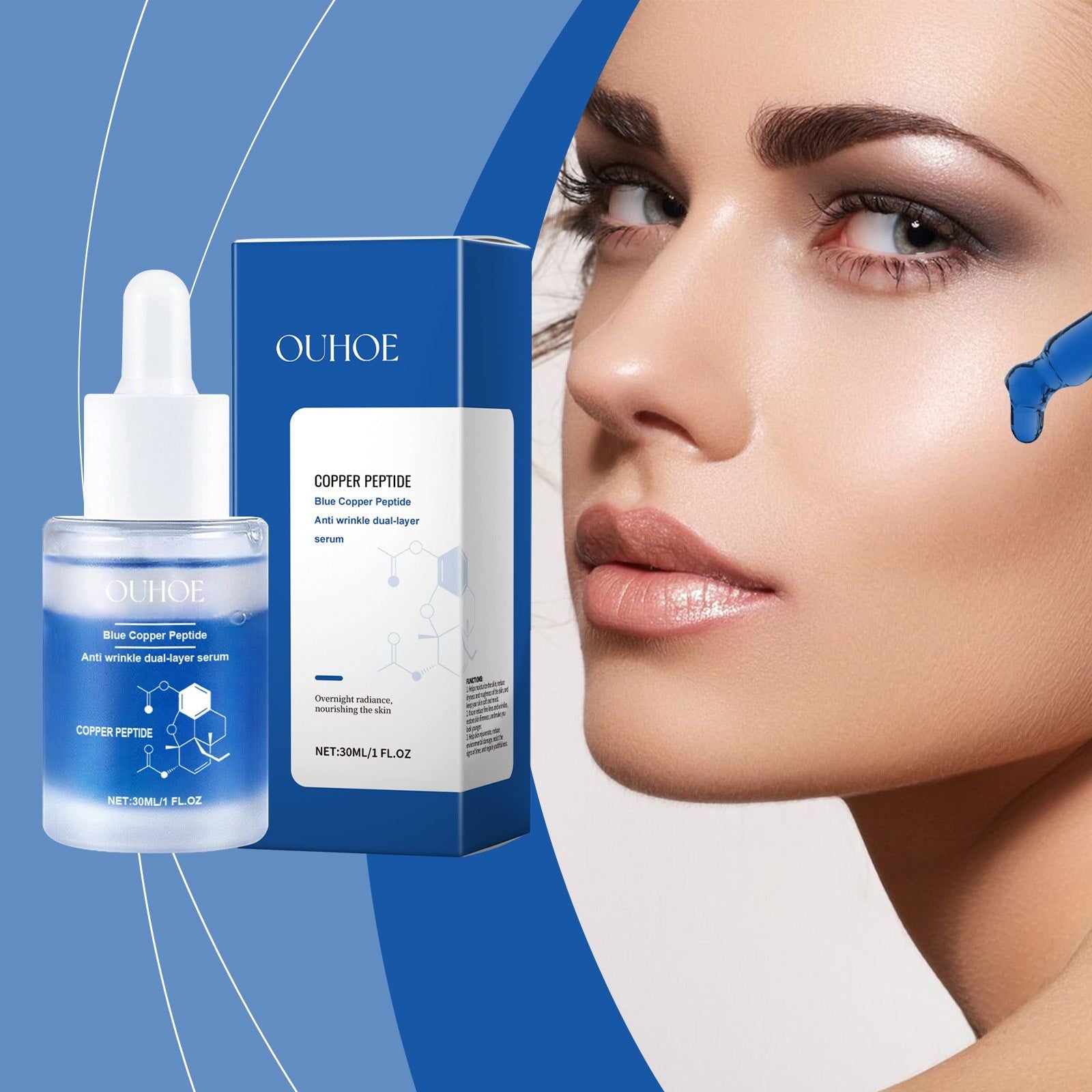 Blue Copper Peptide Facial Essence, Anti-Aging, Hydrating, Skin Firming, Brightening, Facial Care ,30ml