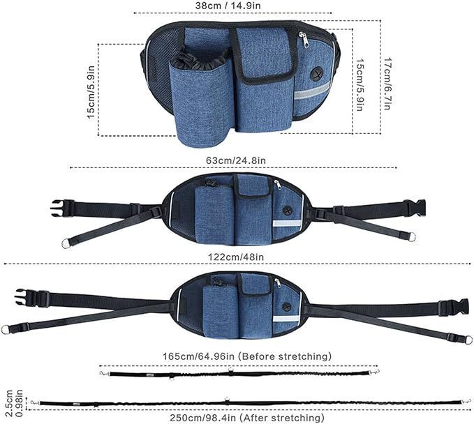 Waist Bag With Dog Leash Hands Free Dog Leash for Walking Running Hiking