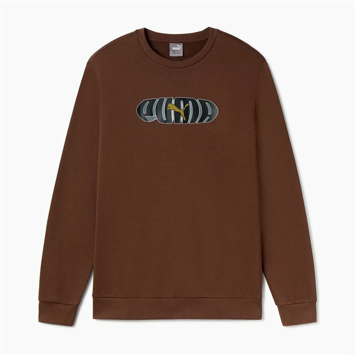 Men’s Sweatshirt without Hood Puma Essentials+ Graphic Crew Fl Hombre Brown