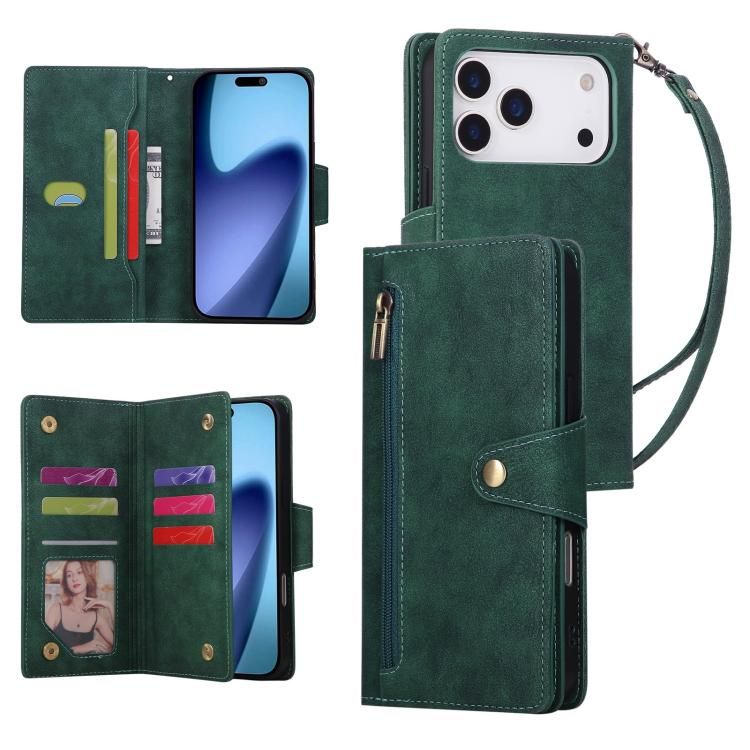 For iPhone 18 Pro Max / iPhone 17 Pro Max Rivet Buckle 9 Cards Three Fold Leather Phone Case