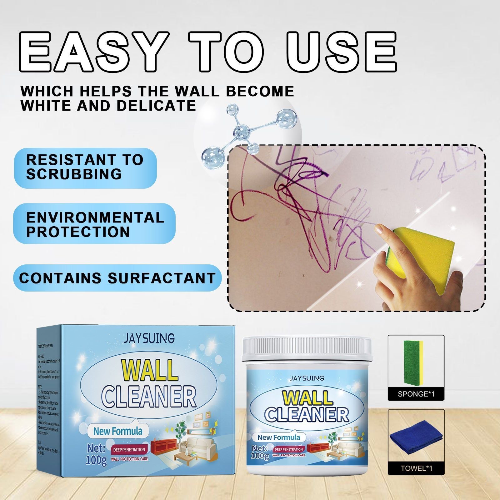 Mildew Resistant Wall Repair Paste, Easy Graffiti & Stain Removal, Renovate & Refresh ,1set