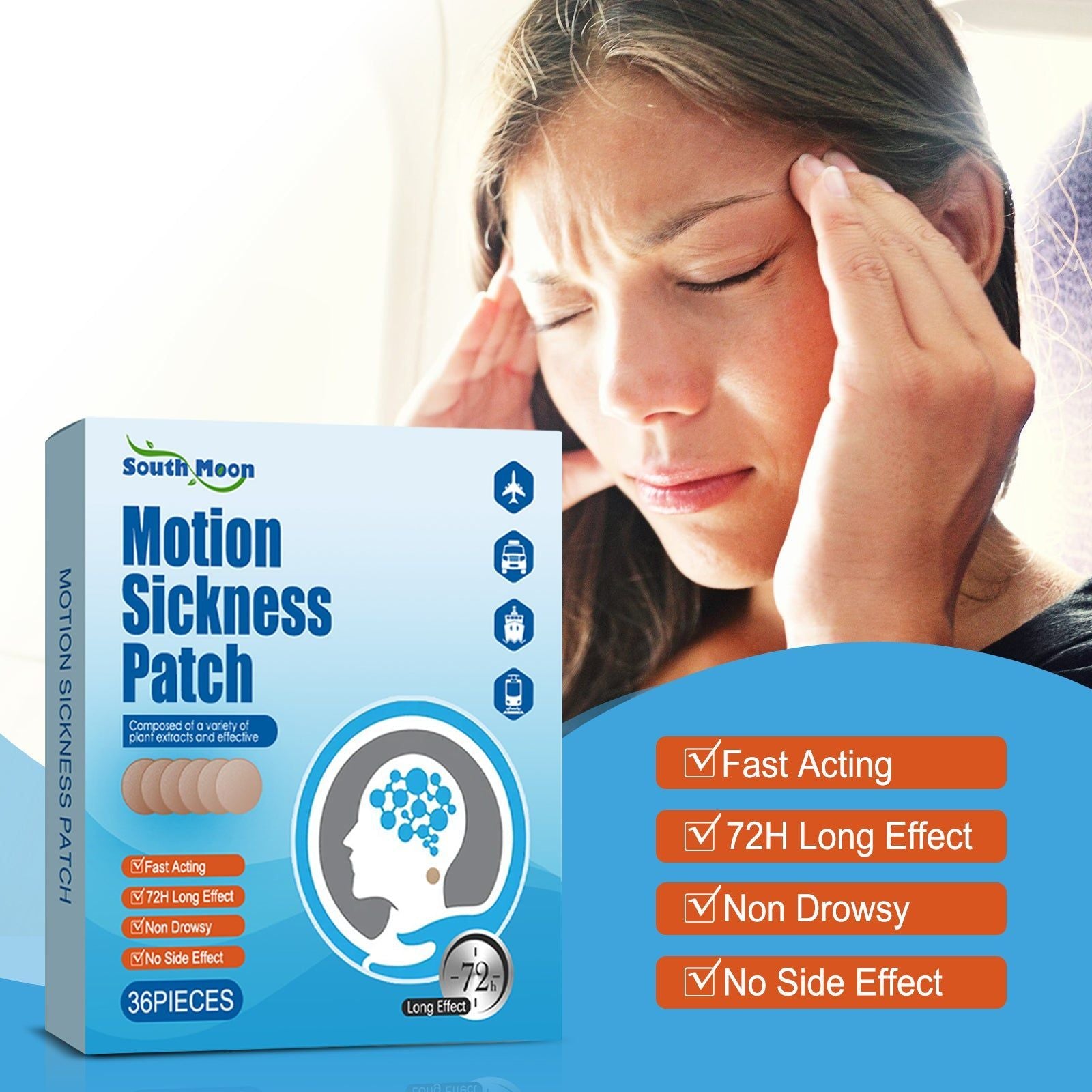 Stay Calm on Travel, Fast-Acting Anti-Motion Sickness Stickers, No Side Effects ,36pcs