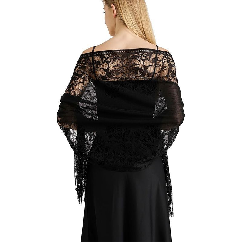 Black Lace Shawl Wrap for Women Bridal Wedding Evening Dress