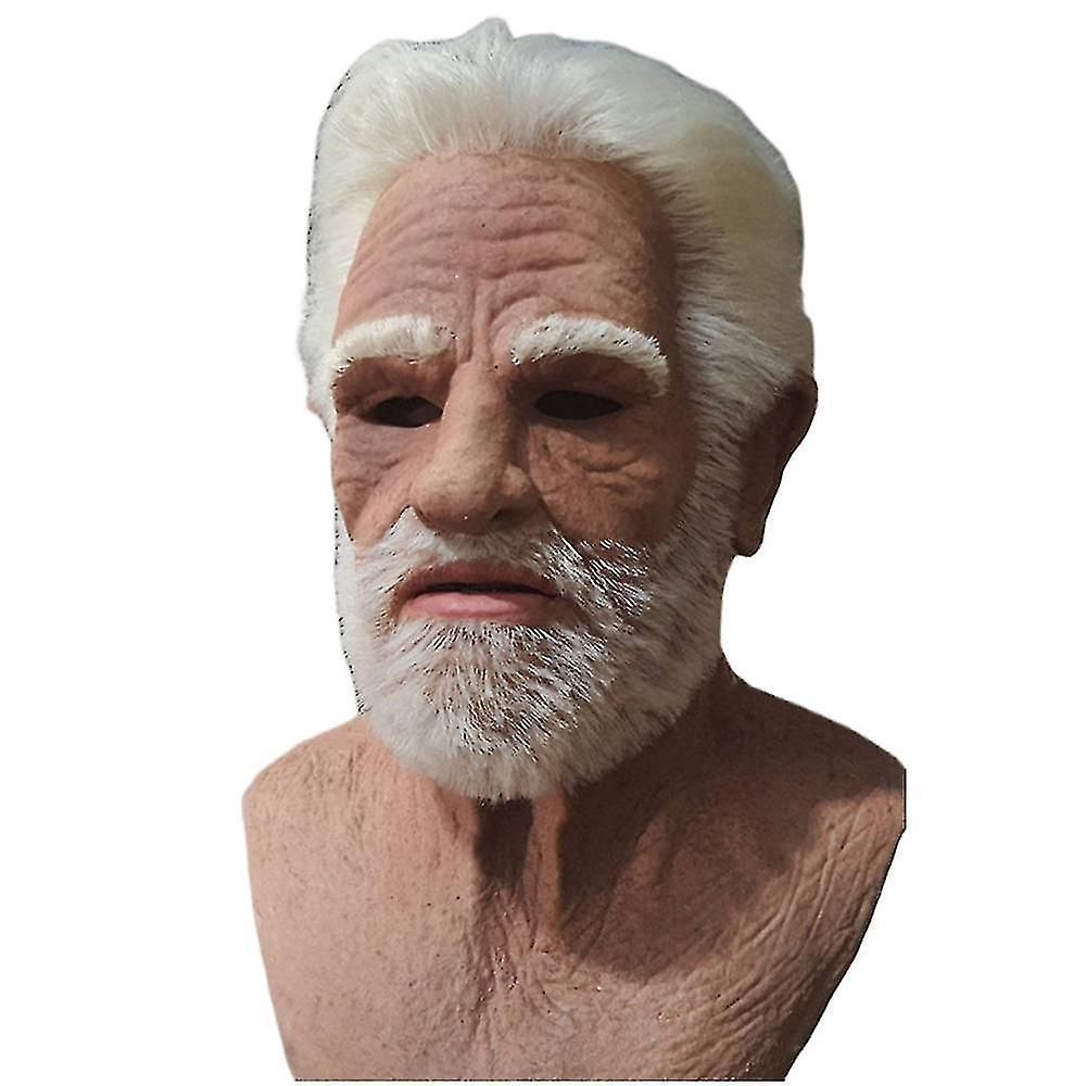 Old Man Face Cover Latex Realistic Mask Headgear, Halloween Creepy Wrinkle Old Person Masks Adult Fancy Dress Up Costume Props