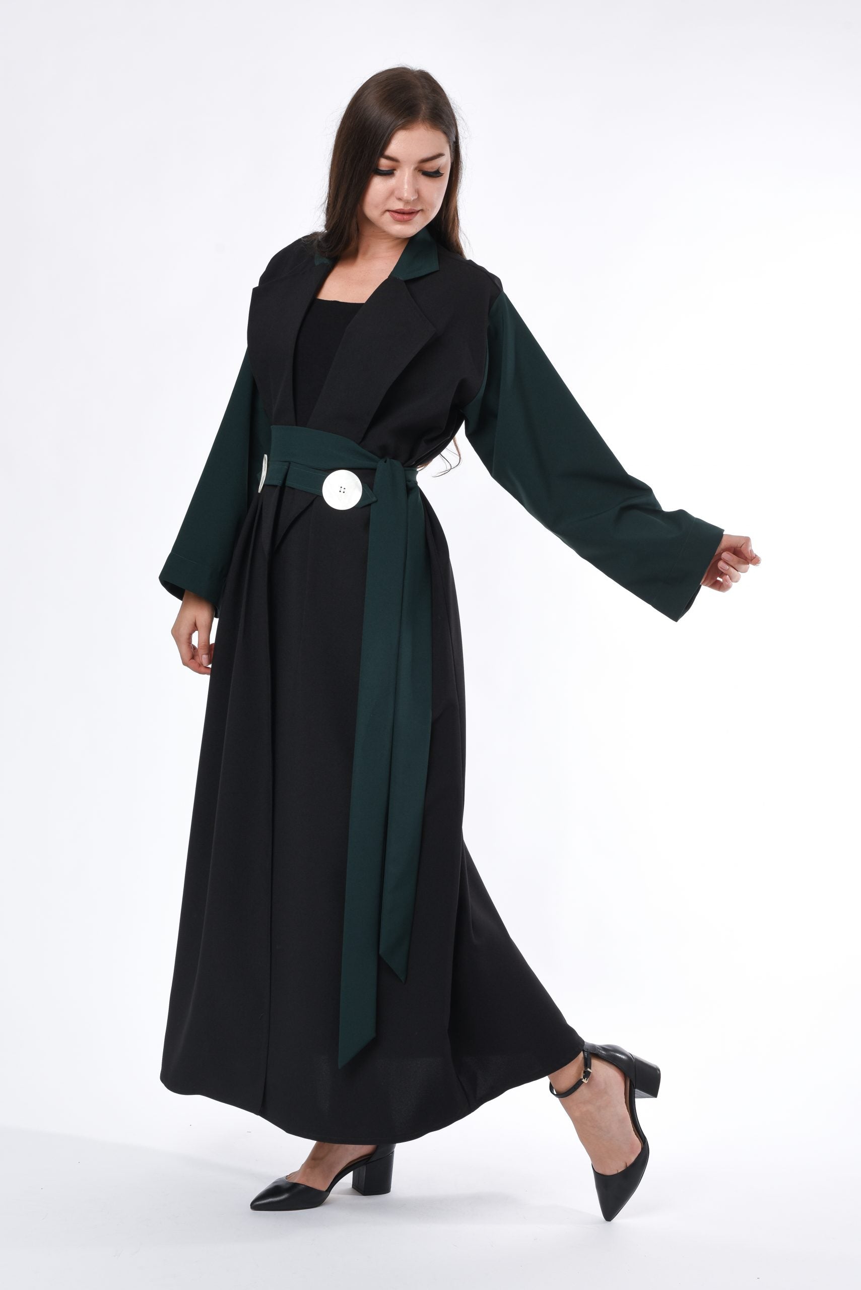 MOiSTREET Black Green Coat Style Abaya