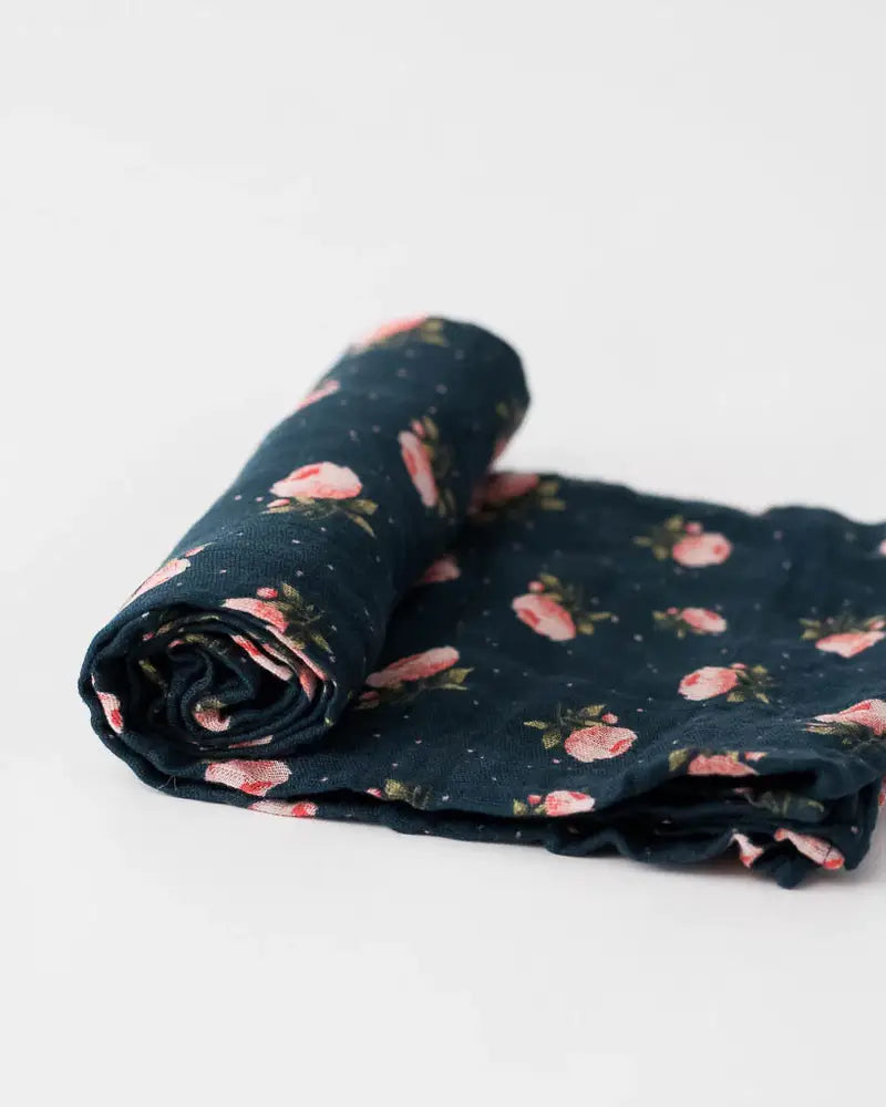 Little Unicorn - Cotton Muslin Swaddle - Midnight Rose