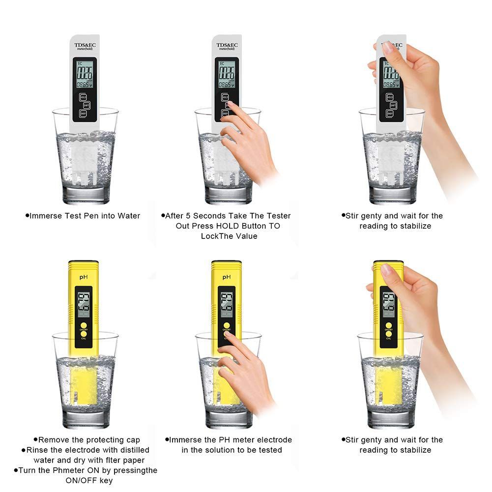 2pcs Digital PH Meter TDS EC Temperature Water Quality Test Pen 3 In 1 Set