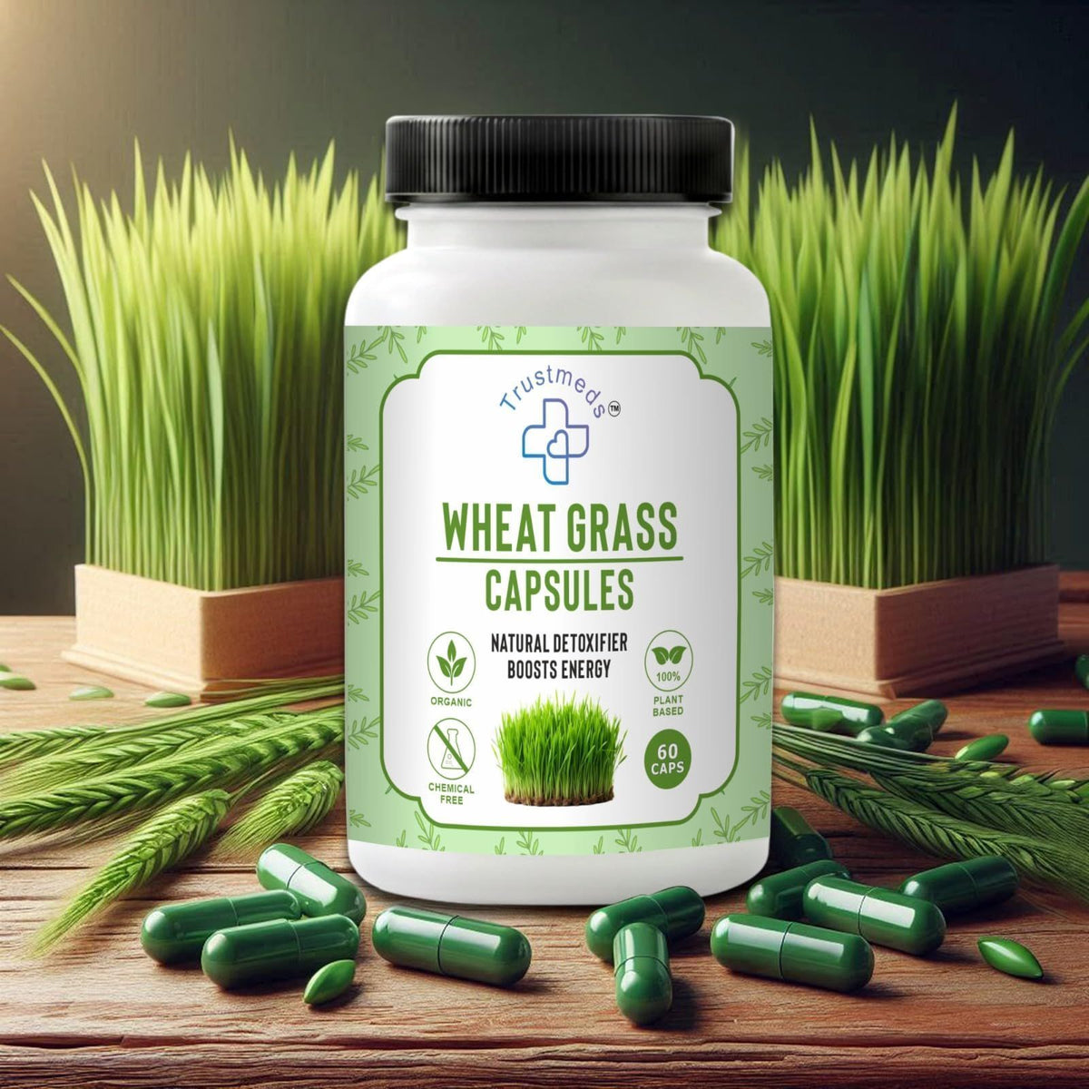 Trustmeds Wheat Grass Capsules for Digestion Energy & Stamina