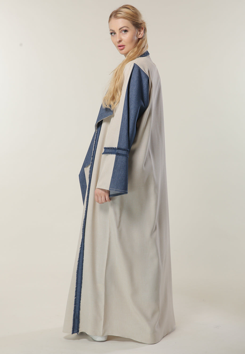 MOiSTREET Denim Collar Beige Casual Abaya