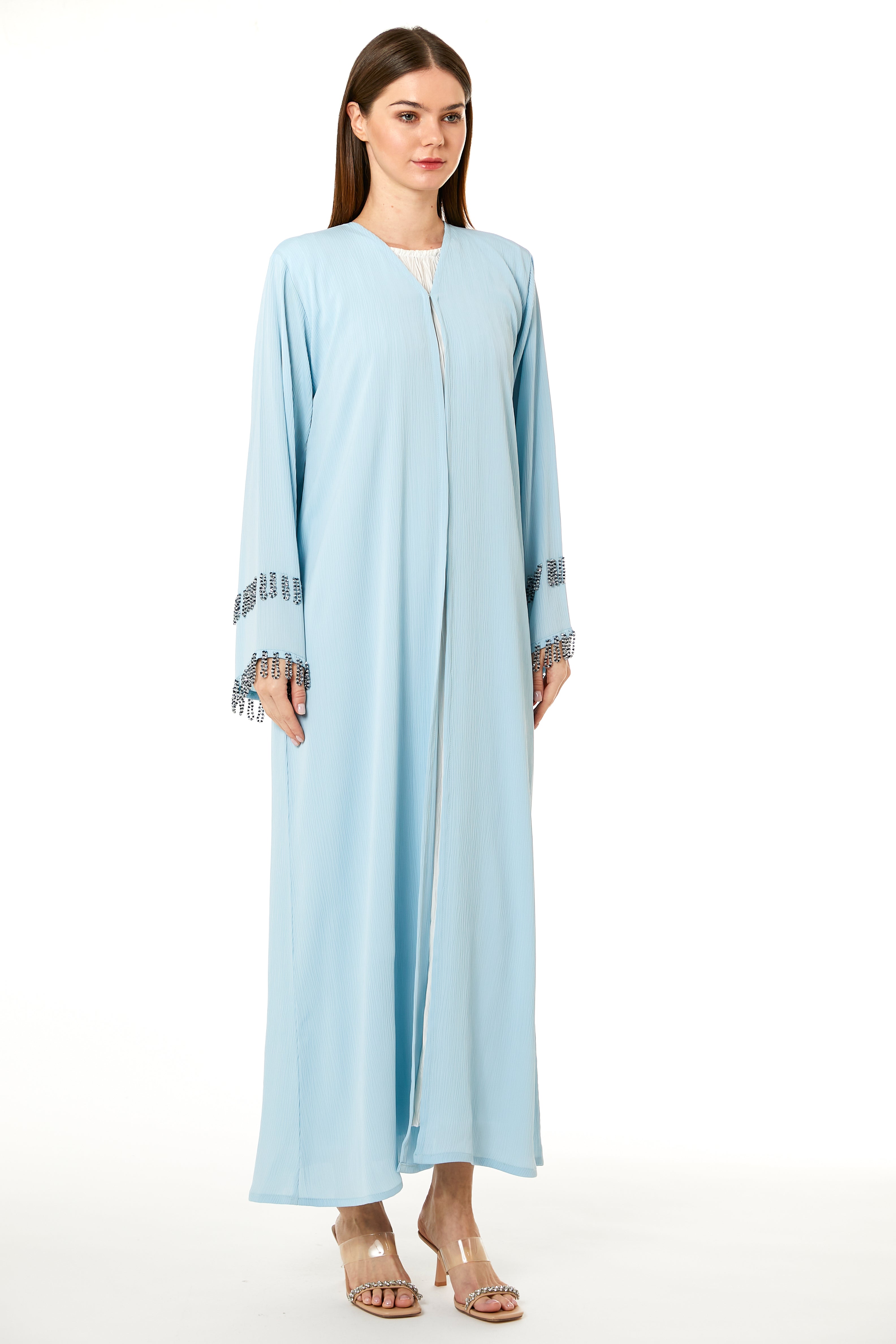 MOiSTREET Light Blue Zoom Hand Embellished Abaya