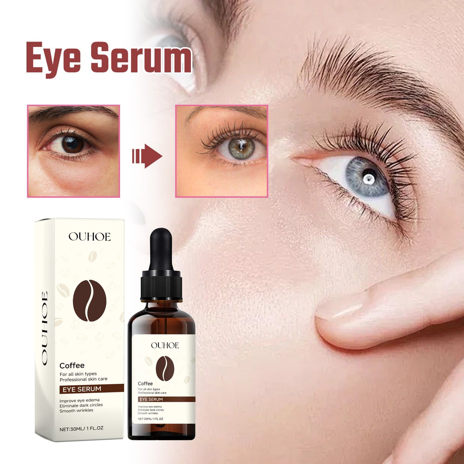 Eye Serum Remove Eye Bags and Dark Circles Brighten Skin Anti-Aging, 70 Characters ,30ml