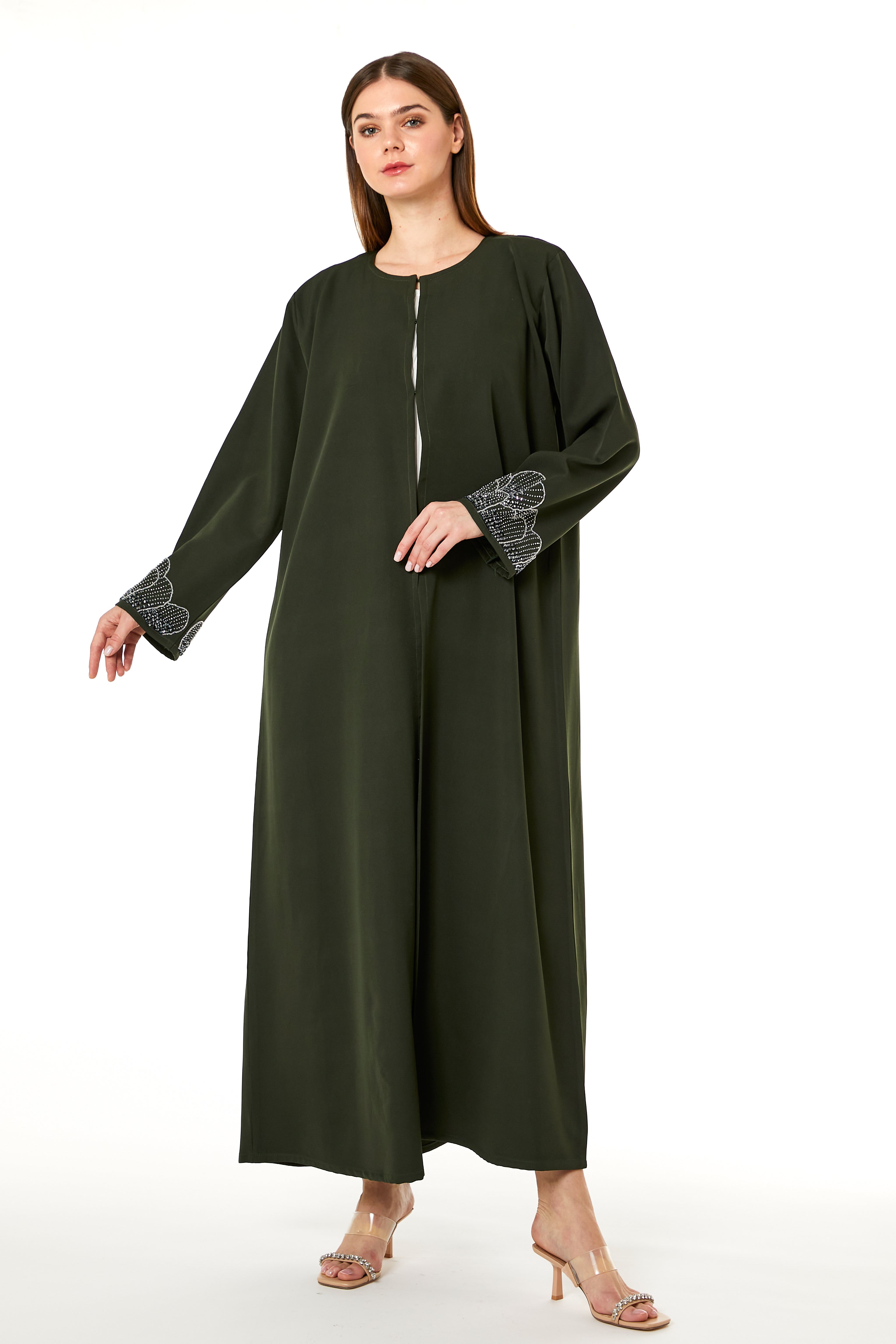 MOiSTREET Dark Green Korean Nida Hand Embellished Abaya