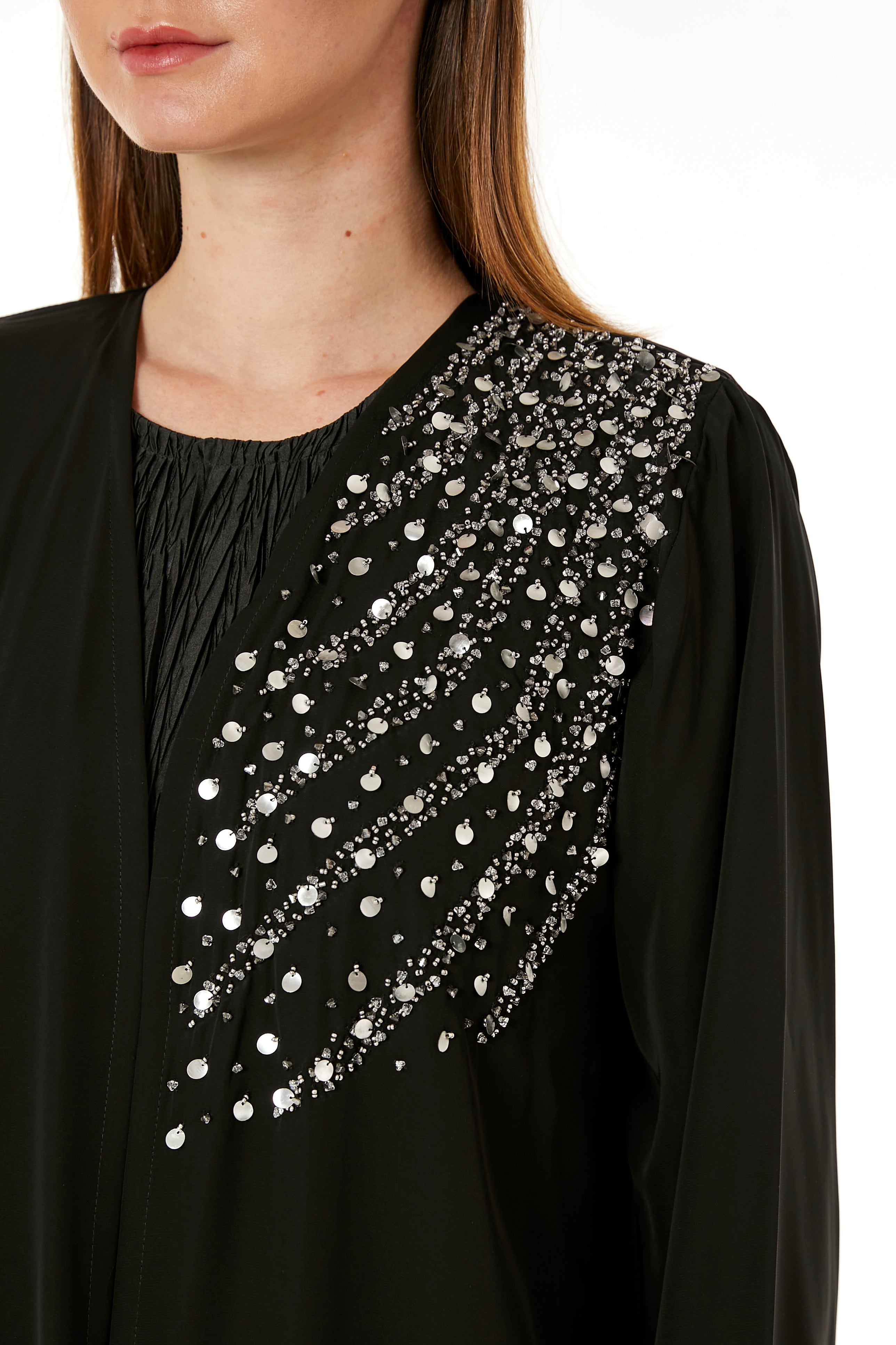 MOiSTREET Black Korean Nida Hand Embellished Abaya