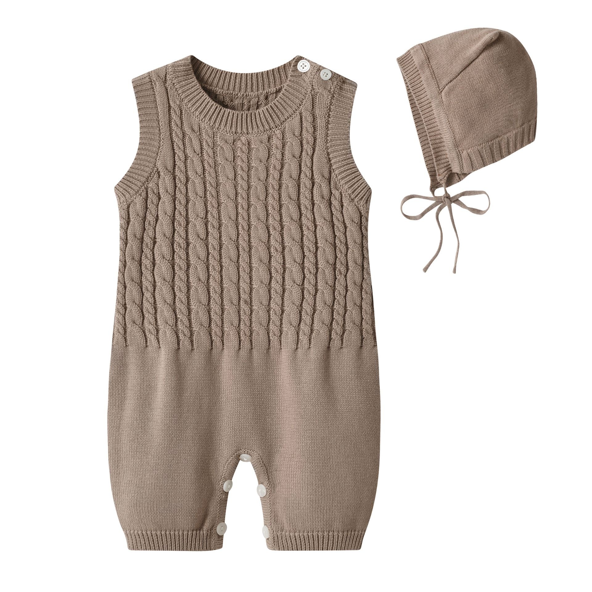 Baby Knit Romper Hat Set Sleeveless One Piece Outfits Jumpsuits Newborn Photoshoot Props Clothes