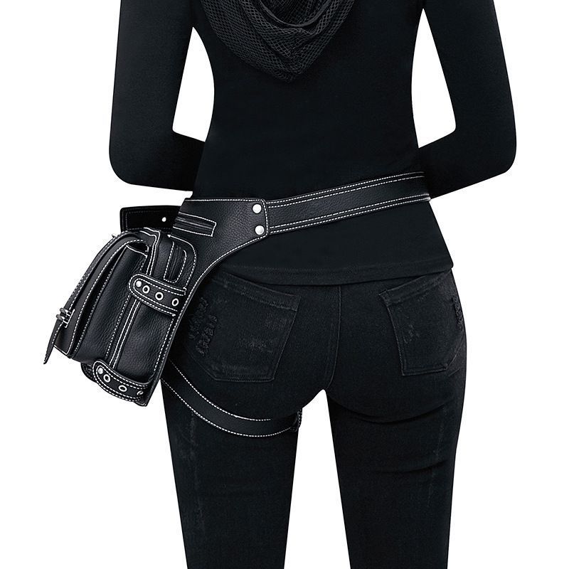 Waist Bag Leather Steampunk Travel Wallet Punk Rock Chain Leg Messenger Bag Shoulder Hip Holster Bag