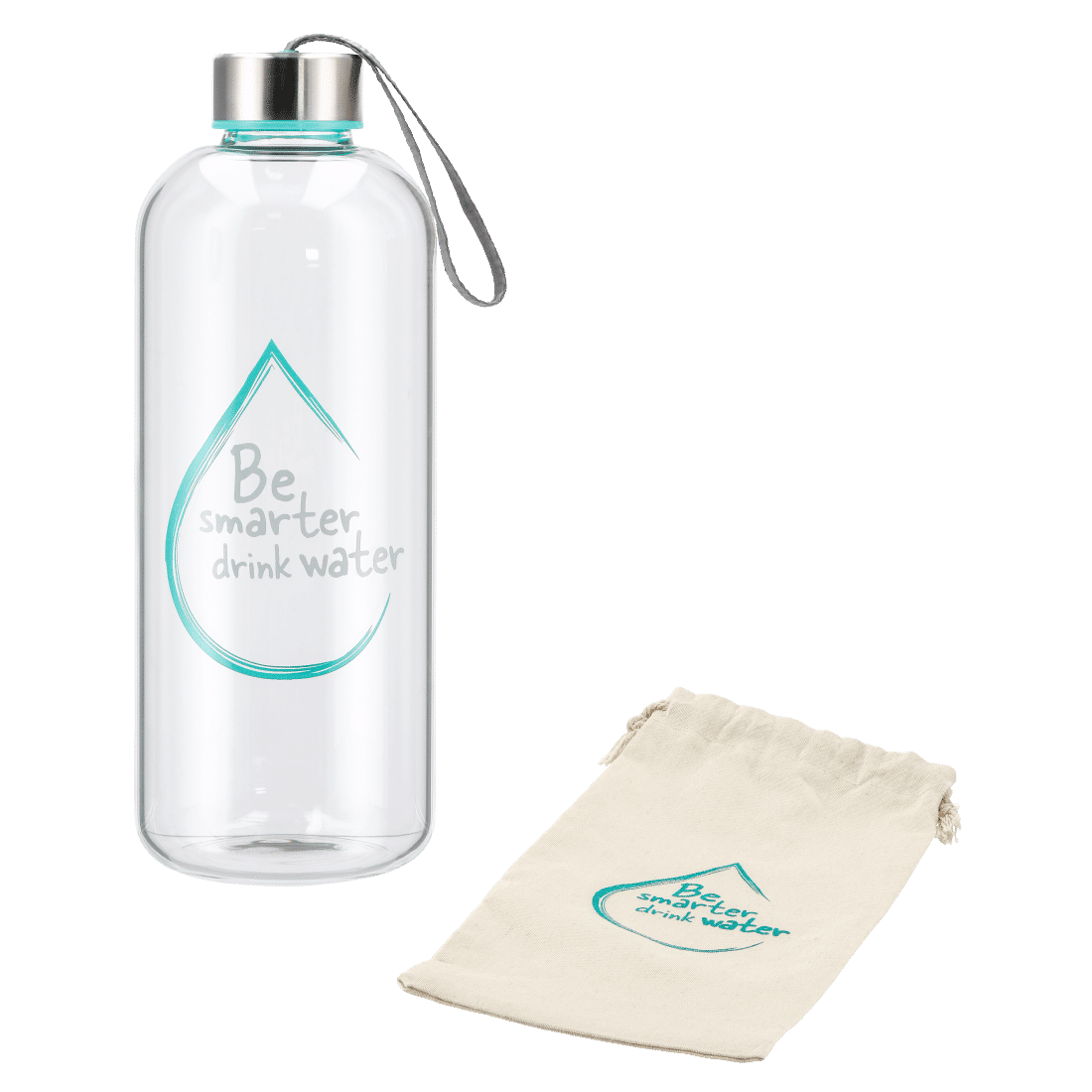 XAVAX 111471 "Water Power" Glass Drinking Bottle, 1 L, turquoise