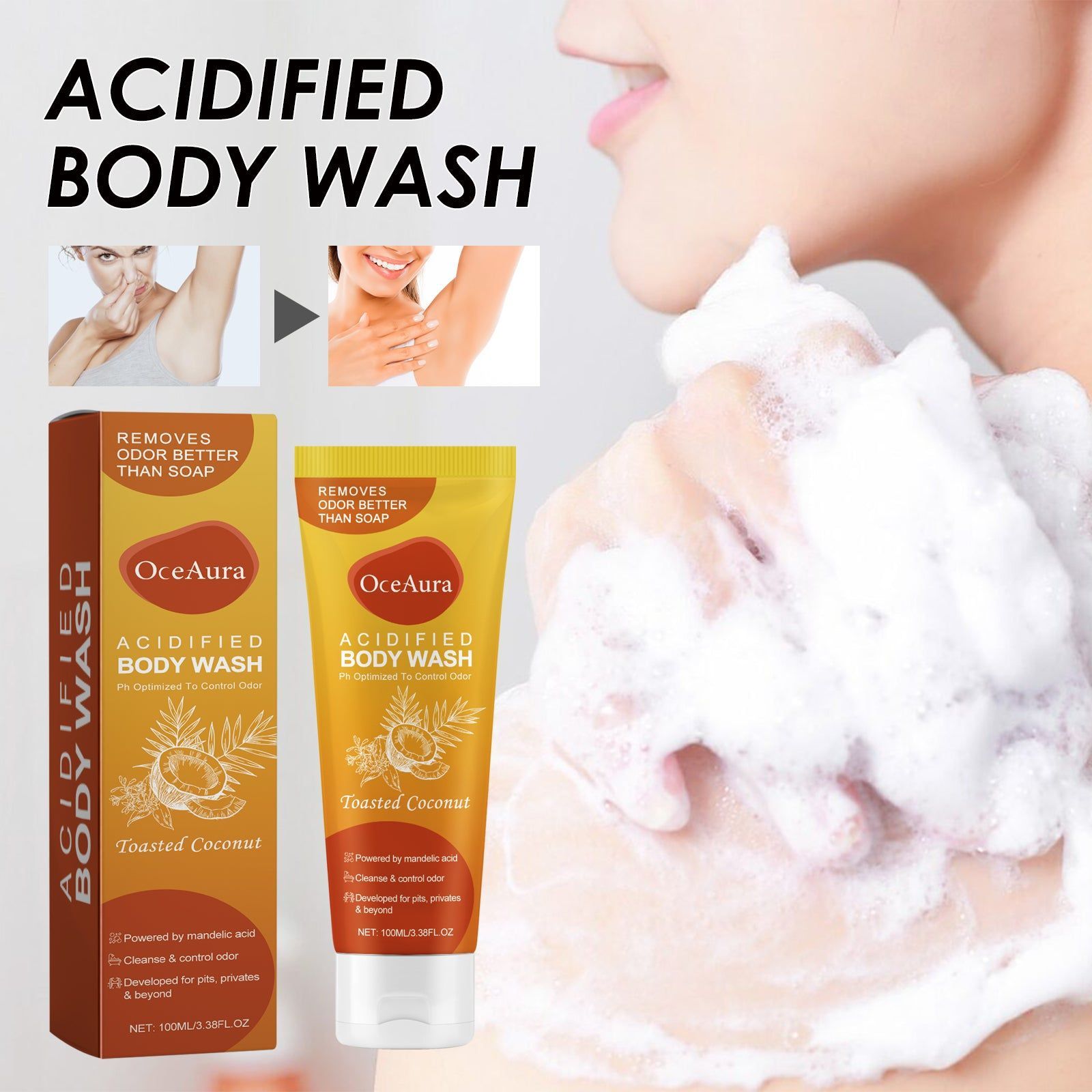 Acidified Body Wash, Deep Cleansing, Moisturizing, Skin Glow, Odor Removal ,100ml