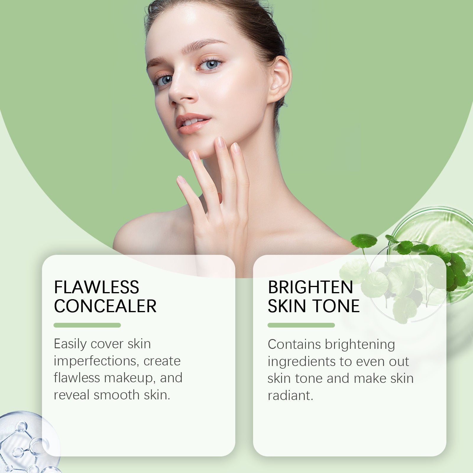 Centella CC Cream, Brightening Concealer, Lighten Skin Tone, Moisturizing Foundation ,15ml