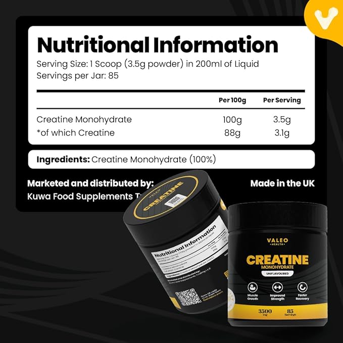 Valeo Creatine Monohydrate Powder 300g, 85 Servings