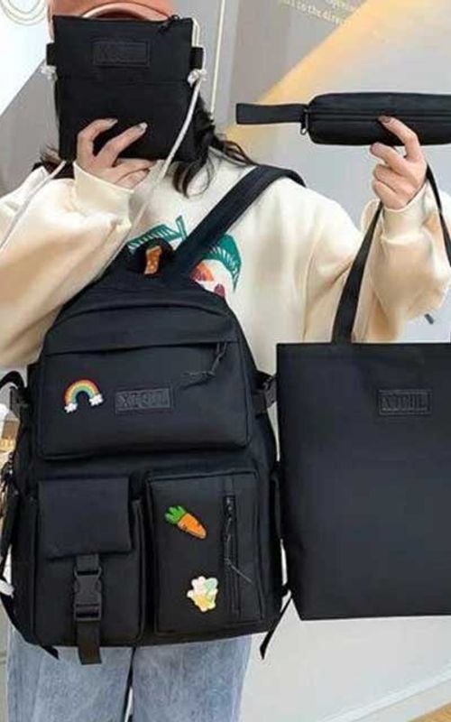 4 Pcs/Set Canvas School Bags Backpack – Durable, Stylish Backpack Set for Kids, Teens & Students