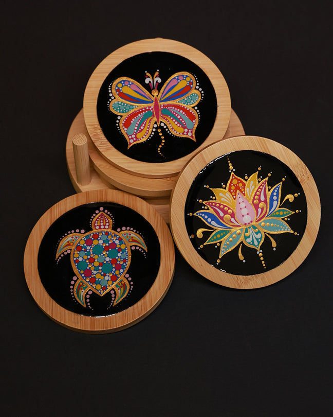 Sahara Mandala Set of 6 Wooden Round Coasters