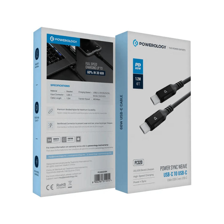 Powerology Power Sync Weave USB-C to USB-C PD 60W